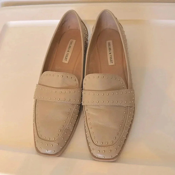 Chelsea & Violet Lisle Tan Leather Studded Loafers Shoes size 9 - Picture 5 of 10